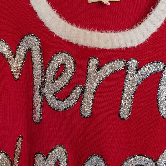 Ladies Merry Xmas Fuzzy Glitter Sweater size large - Picture 3 of 7